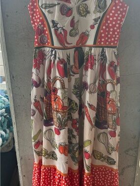 Women's Midi Dress in Cream & Red with Vegetable Print